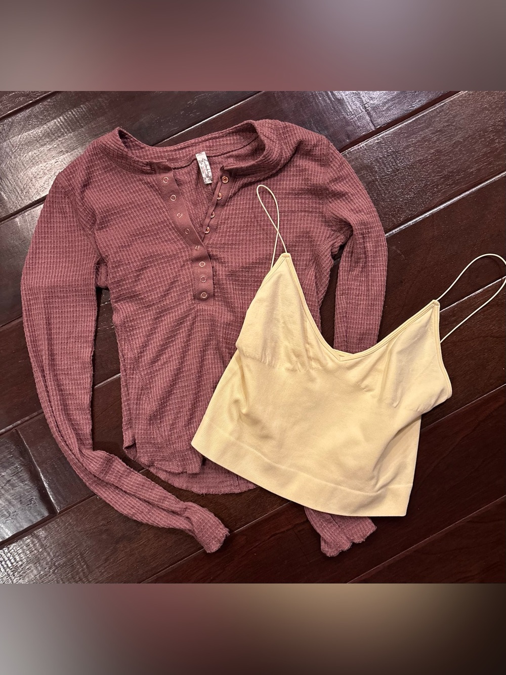 Intimately Free People Pink Mauve Long Sleeve One Of The Girls Henley Top Size S